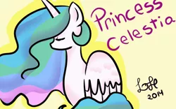 Size: 1280x800 | Tagged: safe, artist:luliel12, derpibooru import, princess celestia, alicorn, pony, eyes closed, female, mare, profile, signature, solo