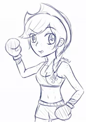 Size: 751x1064 | Tagged: applejack, artist:begomiku, boxing gloves, derpibooru import, human, humanized, monochrome, safe, solo