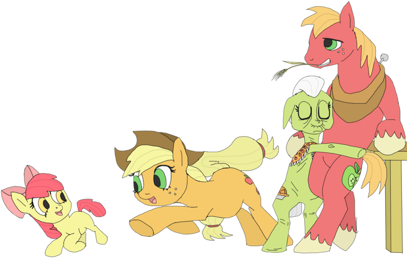 Size: 3728x2367 | Tagged: safe, artist:crispokefan, derpibooru import, apple bloom, applejack, big macintosh, granny smith, earth pony, pony, apple family, high res, male, simple background, stallion, transparent background, vector