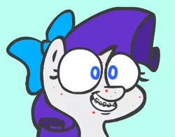 Size: 432x338 | Tagged: acne, adorkable, artist:peanutbutter, bowtie, braces, cute, derpibooru import, dork, raribetes, rarity, ribbon, safe, simple background, solo, teal background, teenager, younger, zit
