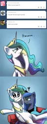 Size: 1200x3135 | Tagged: safe, artist:anticular, derpibooru import, princess celestia, princess luna, alicorn, pony, ask sunshine and moonbeams, :i, angry, book, comic, duo, duo female, female, mare, peytral, shrug, sitting, tumblr, unamused