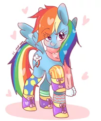 Size: 1280x1536 | Tagged: artist:evino-chan, boots, clothes, derpibooru import, heart, mismatched socks, rainbow dash, safe, scarf, shoes, socks, solo