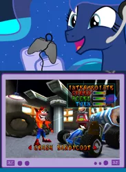 Size: 512x700 | Tagged: artist:bronynel, childhood, crash bandicoot, crash team racing, derpibooru import, exploitable meme, gamer luna, meme, obligatory pony, princess luna, safe, tv meme