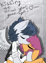 Size: 4133x5634 | Tagged: safe, artist:scootaloocuteness, derpibooru import, rumble, scootaloo, absurd resolution, clothes, female, kissing, male, rumbloo, shipping, straight