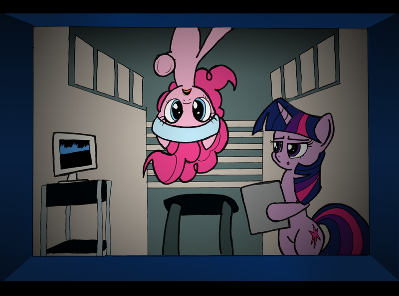 Size: 1024x762 | Tagged: safe, artist:mindofnoodles, derpibooru import, pinkie pie, twilight sparkle, pony, 50 cent, bipedal, hip hop, music video, rap, sweatband, upside down