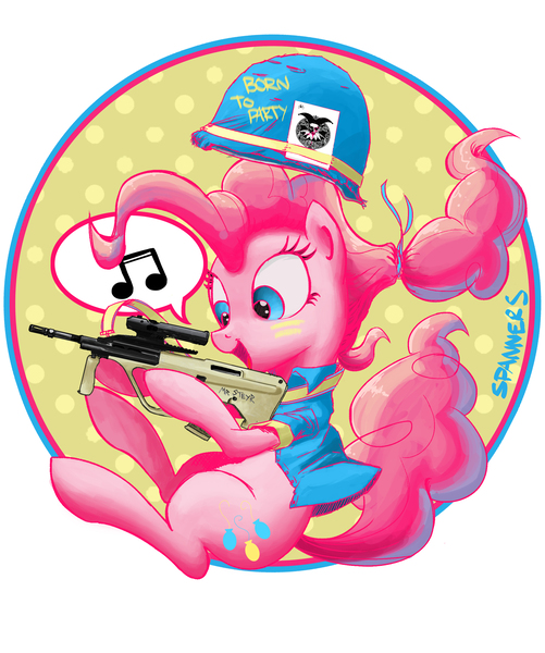 Size: 2079x2488 | Tagged: artist:php60, aug, derpibooru import, gun, helmet, pinkie pie, rifle, safe, solo, steyr aug