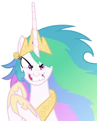 Size: 4800x6000 | Tagged: safe, artist:magister39, derpibooru import, princess celestia, pony, absurd resolution, angry, evil grin, female, gritted teeth, looking at you, mare, messy mane, simple background, snaplestia, solo, transparent background, vector