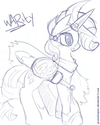 Size: 1077x1340 | Tagged: safe, artist:gravekeeper, derpibooru import, rarity, pony, unicorn, fanfic:the ballad of twilight sparkle, fanfic art, female, halberd, mare, monochrome, shield, sketch, solo, sword, warity, weapon