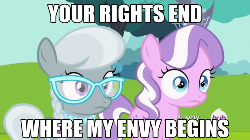 Size: 954x536 | Tagged: derpibooru import, diamond tiara, edit, edited screencap, image macro, meme, mouthpiece, parody, politics, safe, screencap, silver spoon, social justice, twilight time