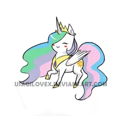 Size: 668x606 | Tagged: artist:usagilovex, blushing, blush sticker, chibi, cute, cutelestia, derpibooru import, princess celestia, safe, solo