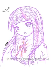 Size: 579x789 | Tagged: artist:usagilovex, blushing, derpibooru import, human, humanized, safe, solo, twilight sparkle