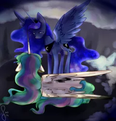 Size: 1740x1809 | Tagged: safe, artist:saoiirse, derpibooru import, princess celestia, princess luna, snow