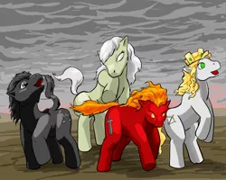 Size: 1280x1024 | Tagged: artist:oniontrain, conquest, crown, death, derpibooru import, famine, four horsemen of the apocalypse, horseman of conquest, horseman of death, horseman of famine, horseman of war, jewelry, ponified, quartet, regalia, safe, war