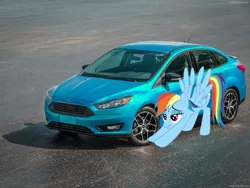 Size: 1600x1200 | Tagged: safe, derpibooru import, rainbow dash, pegasus, pony, art theft, car, ford, ford focus, obligatory pony