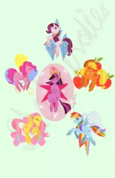 Size: 1242x1920 | Tagged: applejack, artist:emmy, derpibooru import, element of generosity, element of honesty, element of kindness, element of laughter, element of loyalty, element of magic, elements of harmony, fluttershy, mane six, pinkie pie, rainbow dash, rarity, safe, twilight sparkle