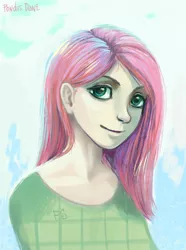 Size: 742x1000 | Tagged: safe, artist:kaermter, derpibooru import, fluttershy, human, humanized, portrait, solo