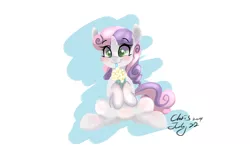 Size: 2200x1400 | Tagged: artist:xcopyen002, blushing, cute, derpibooru import, diasweetes, drinking, hoof hold, looking at you, milkshake, safe, simple background, sitting, smiling, solo, sweetie belle, white background