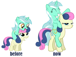 Size: 1898x1420 | Tagged: safe, artist:aborrozakale, artist:artpwny, derpibooru import, bon bon, lyra heartstrings, sweetie drops, pony, bon bon is amused, bon bon is not amused, cute, duo, eyes closed, filly, grin, looking up, pointing, ponies riding ponies, riding, simple background, smiling, transparent background, unamused, vector, younger