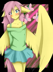 Size: 1459x2000 | Tagged: anthro, artist:thekattyart, derpibooru import, fluttershy, safe, solo