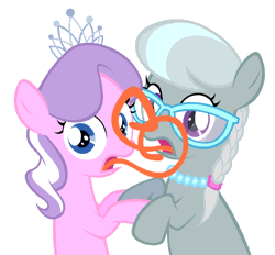 Size: 700x650 | Tagged: safe, derpibooru import, diamond tiara, silver spoon, earth pony, pony, animated, female, filly, frown, glasses, holding hooves, jewelry, lesbian, licking, looking at you, meme, necklace, open mouth, pearl necklace, poni licking poni, shipping, silvertiara, simple background, tongue out, wat, white background, wide eyes