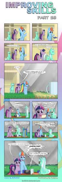 Size: 1920x5558 | Tagged: safe, artist:bcrich40, derpibooru import, lyra heartstrings, rainbow dash, twilight sparkle, pegasus, pony, unicorn, comic:improving skills, background pony, cd, cd player, comic, dialogue, dio, female, food, holy diver, improving skills, levitation, magic, magic aura, mare, music, music notes, pony (sony), ronnie james dio, song reference, sony, stomach growl, stomach noise, telekinesis, unicorn twilight