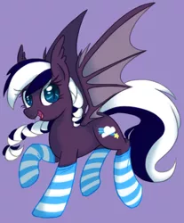 Size: 600x725 | Tagged: safe, artist:radioactive-k, derpibooru import, oc, oc:duskmist, unofficial characters only, bat pony, pony, clothes, socks, solo, striped socks