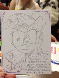 Size: 768x1024 | Tagged: abuse, andy you magnificent bastard, artist:andypriceart, derpibooru import, disproportionate retribution, imminent murder, monochrome, ocd, safe, sketch, spike, spikeabuse, this will end in tears and/or death, traditional art, twilight snapple, twilight sparkle