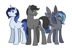 Size: 3000x2000 | Tagged: safe, artist:kianamai, derpibooru import, oc, oc:prince illusion, oc:princess nidra, oc:valiant heart, unofficial characters only, earth pony, hybrid, pegasus, pony, unicorn, kilalaverse, disguise, female, interspecies offspring, male, mare, next generation, offspring, parent:discord, parent:oc:supernova, parent:princess cadance, parent:princess celestia, parent:princess luna, parent:shining armor, parents:canon x oc, parents:dislestia, parents:shiningcadance, simple background, stallion, white background