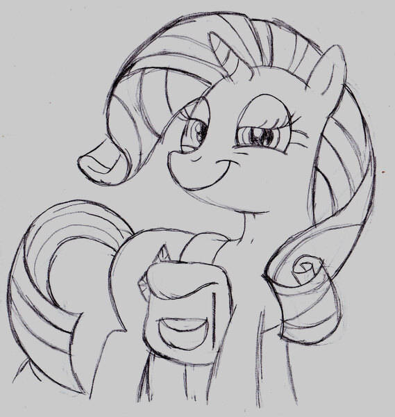 Size: 1755x1850 | Tagged: artist:ced75, derpibooru import, monochrome, rarity, saddle bag, safe, sketch, smug, solo