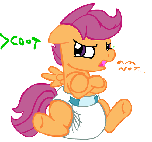 Size: 500x467 | Tagged: artist:fillyscoots42, diaper, diaper fetish, poofy diaper, questionable, scootaloo, solo