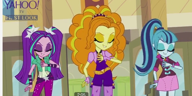 Size: 670x337 | Tagged: safe, derpibooru import, screencap, adagio dazzle, aria blaze, sonata dusk, equestria girls, rainbow rocks, battle of the bands, cafeteria, female, gem, hand on chest, singing, siren gem, the dazzlings, trio