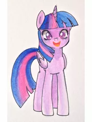 Size: 1536x2048 | Tagged: safe, artist:kianamai, derpibooru import, twilight sparkle, twilight sparkle (alicorn), alicorn, pony, female, happy, looking at you, mare, open mouth, smiling, solo, traditional art