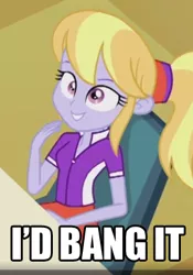 Size: 285x407 | Tagged: suggestive, derpibooru import, edit, edited screencap, screencap, cloudy kicks, fanfic:the life and times of a winning pony, equestria girls, rainbow rocks, background human, caption, derp, i'd fuck it, image macro, innuendo, meme, solo, text