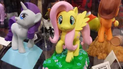 Size: 1600x900 | Tagged: applejack, artist:diamondselecttoys, derpibooru import, fluttershy, irl, looking at you, merchandise, photo, piggy bank, rarity, safe