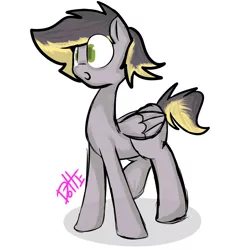 Size: 900x900 | Tagged: safe, artist:dottieverse, derpibooru import, oc, oc:aero, unofficial characters only, pegasus, pony, blank flank, c:, colt, cute, male, offspring, parent:derpy hooves, parent:oc:warden, parents:canon x oc, parents:warderp, simple background, solo, white background