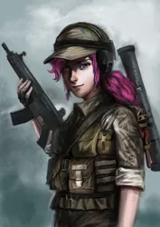 Size: 3000x4242 | Tagged: artist:tiger-type, at4, battlefield 4, derpibooru import, gun, heckler and koch, hk416, human, humanized, military, military uniform, picatinny rail, pinkie pie, rifle, safe, solo, tangodown