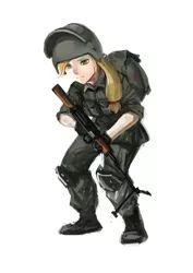 Size: 3000x4242 | Tagged: altyn helmet, applejack, artist:tiger-type, gun, human, humanized, k6-3, machine gun, military, rpk, rpk-74, russia, russian army, safe, simple background, solo, weapon, white background
