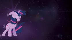 Size: 1920x1080 | Tagged: dead source, safe, artist:yanoda, artist:zigrass, derpibooru import, twilight sparkle, pony, unicorn, the crystal empire, cutie mark, eyes closed, female, lens flare, mare, solo, stars, unicorn twilight, vector, wallpaper, windswept mane