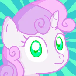 Size: 1513x1513 | Tagged: dead source, source needed, useless source url, safe, artist:danfango, artist:danfango700, derpibooru import, sweetie belle, unicorn, bright eyed, bust, frown, looking at you, solo, stare, sunburst background, sweetie belle's stare