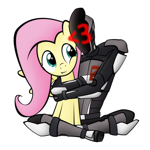 Size: 2300x2300 | Tagged: artist:nowego, borderlands, borderlands 2, crossover, derpibooru import, fluttershy, heart, hug, safe, zer0