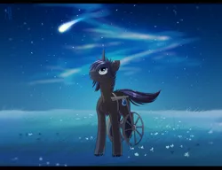 Size: 1700x1304 | Tagged: artist:margony, comet, derpibooru import, grass, handicapped, night, oc, oc:arctic burn, safe, scenery, solo, stars, unofficial characters only