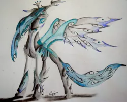 Size: 2840x2284 | Tagged: artist:qwixlochflow, fusion, queen chrysalis, safe, solo, traditional art, windigo