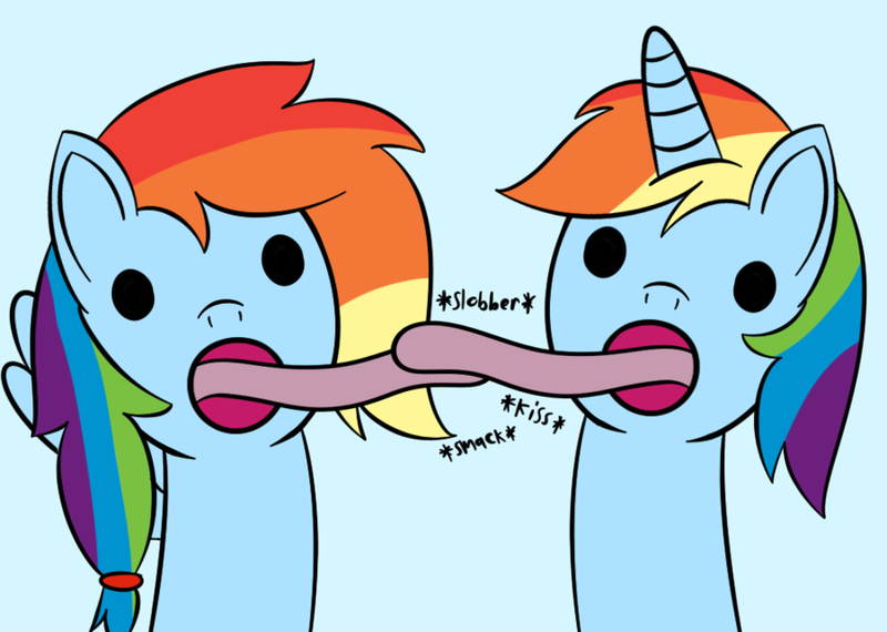 Size: 900x641 | Tagged: suggestive, artist:abstract-spectrum, derpibooru import, rainbow dash, alicorn, pony, braid, female, french kiss, kissing, lesbian, licking, not salmon, ponytail, race swap, rainbowcorn, selfcest, sloppy kissing, tongue out, wat, wtf