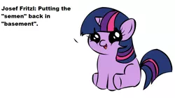 Size: 1194x668 | Tagged: derpibooru import, exploitable meme, filly, filly twilight sparkle, filly twilight telling an offensive joke, josef fritzl, meme, obligatory pony, semi-grimdark, solo, suggestive, twilight sparkle, vulgar