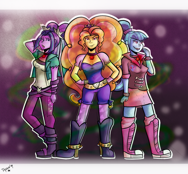 Size: 1200x1107 | Tagged: safe, artist:php52, derpibooru import, adagio dazzle, aria blaze, sonata dusk, equestria girls, rainbow rocks, amulet, amused, arm behind head, female, gem, jewelry, negative energy, siren gem, the dazzlings, trio