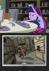 Size: 612x890 | Tagged: safe, derpibooru import, twilight sparkle, equestria girls, attack on titan, attack on titan tribute game, exploitable meme, gamer twi, meme, obligatory pony, sasha braus, titan, tv meme