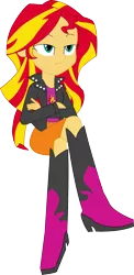 Size: 1222x2502 | Tagged: safe, artist:sketchmcreations, derpibooru import, sunset shimmer, equestria girls, rainbow rocks, boots, clothes, inkscape, leather jacket, raised leg, simple background, sitting, skirt, transparent background