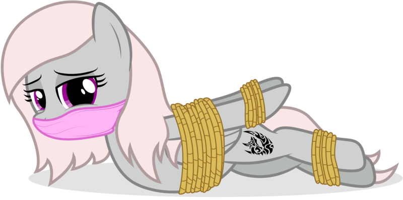 Size: 8112x4038 | Tagged: absurd resolution, artist:stillfire, bondage, bound, bound wings, cloth gag, derpibooru import, female, gag, helpless, oc, oc:violet, questionable, rope, simple background, solo, solo female, transparent background, unofficial characters only, vector