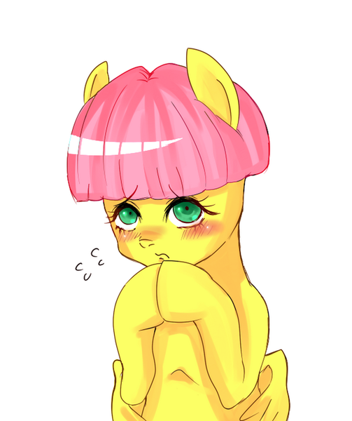 Size: 599x715 | Tagged: alternate hairstyle, artist:kuromozuku, blushing, bobcut, derpibooru import, fluttershy, pixiv, safe, solo