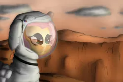 Size: 4000x2666 | Tagged: artist:marsminer, astronaut, cracked, derpibooru import, floppy ears, fluttershy, frown, mars, sad, safe, scared, spacesuit, wavy mouth